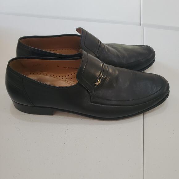 Magnanni Shoes Mens Size 9 Black Leather Loafers Slip On Dress Apron Toe 6492 - Picture 1 of 9